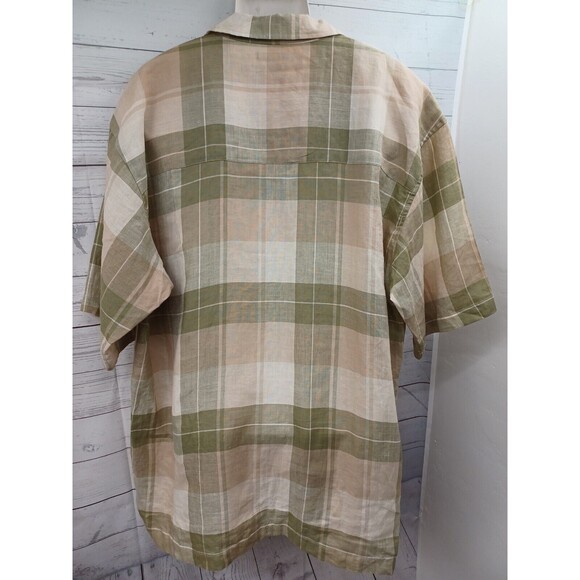 Godbody Collection Mens XL Multi-Color Plaid Linen Short Sleeve Camp Shirt - Picture 3 of 7
